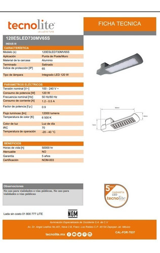 Lámpara Para Punta De Poste Led. 120esled730mv65s