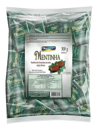 Pastilha Chocolate Menta - Pacote 300g - Mentinha - Atacado