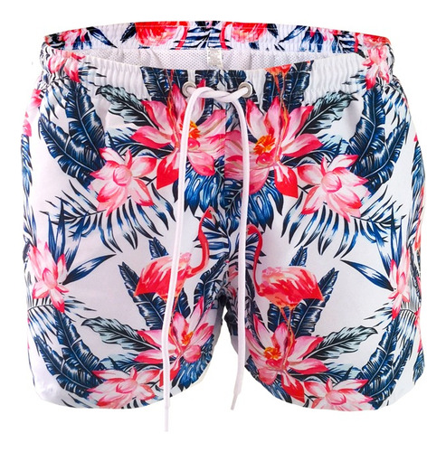 Traje De Baño Corto Hombre Floreado Flamingo Slim Fit Short