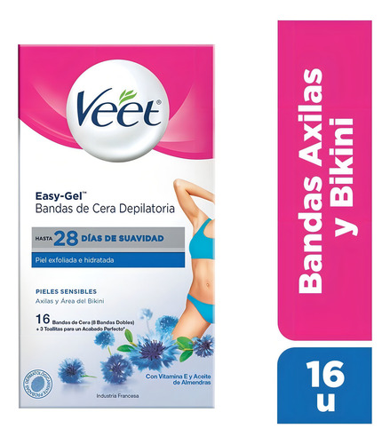 Veet banda depilatoria axilas bikini de 16 unidades