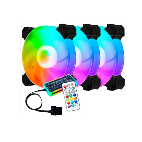 Kit 3 Ventiladores Rgb Para Chasis + Controlador Y Control