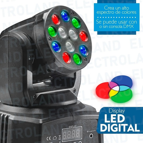 Cabezal Movil Robotic 12 Led 3w Rgb 12 Canales Dmx Rgb Tacho