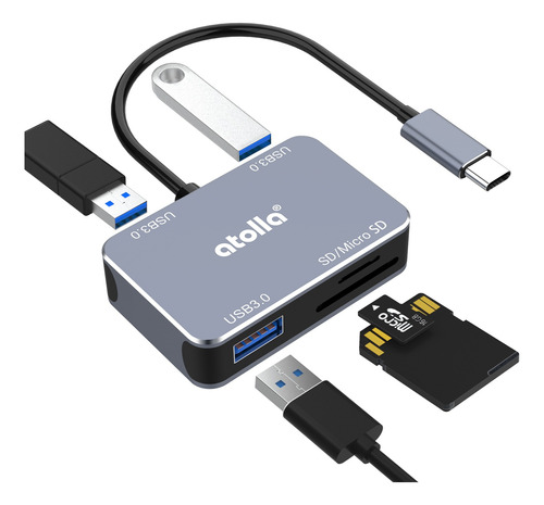 Atolla Hub 3 Puertos Usb 3.0 Tipo C Lector De Tarjetas Sd Tf