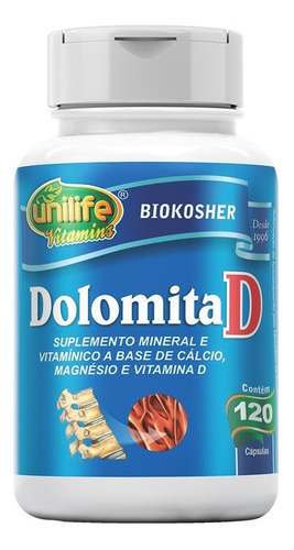 Imagem 1 de 3 de Dolomita Unilife 120 Cápsulas 950mg Magnesio + Vitamina D3