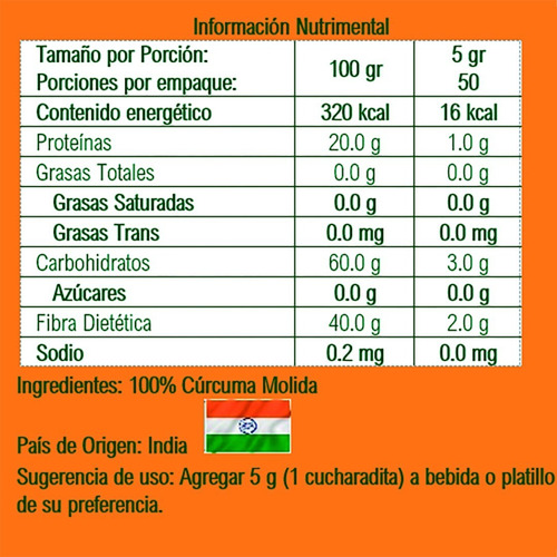 Imagen 4 de 4 de Cúrcum En Polvo - Bolsa Resellable - 250 G - Origen: India