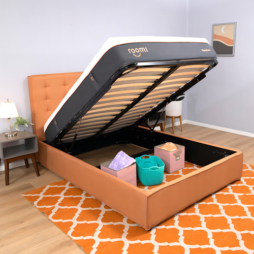 Base Para Colchón Queen Size Roomi Freedom C/ Almacenaje Rs Color Naranja