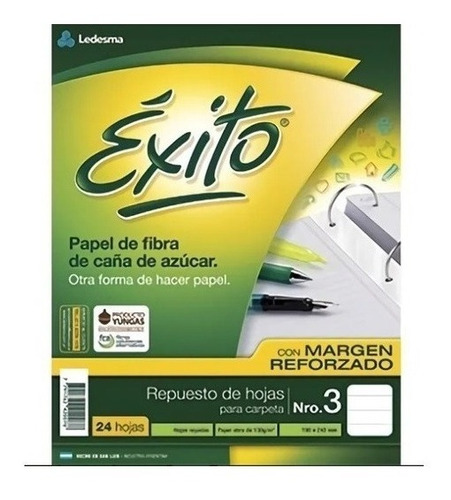 Repuesto Exito N3 24 Hojas Margen Reforzado Rayado Pack X10