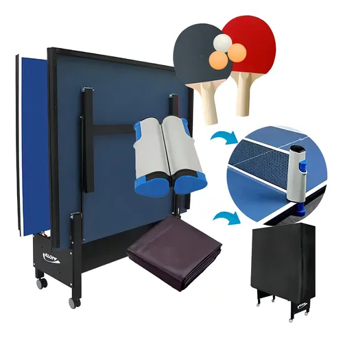 Mesa Ping Pong Dobrável Azul Klopf 1084 Rodas 2.74m c/ Kit e Capa