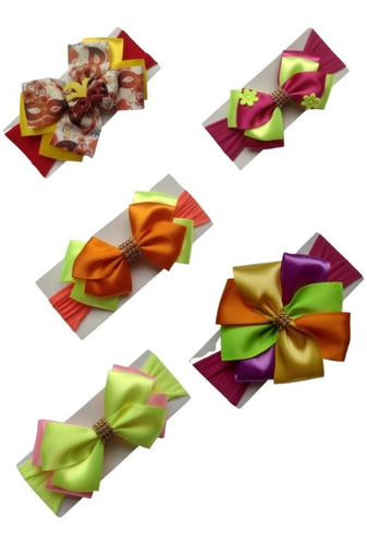Kit Faixa De Cabelo Bebê Menina Laço Festa Carnaval C/ 5 Un