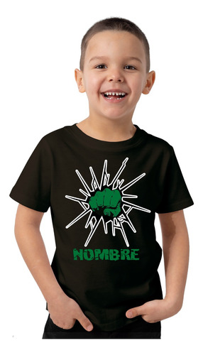 Remera Niño Hulk Dibujo Puño Pared Personalizada Con Nombre