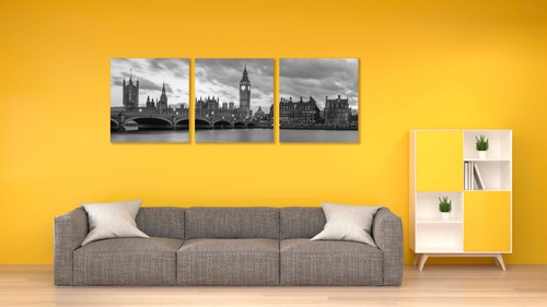 Cuadro Triptico Big Ben Londres Blanco/negro 200x70cm Armado