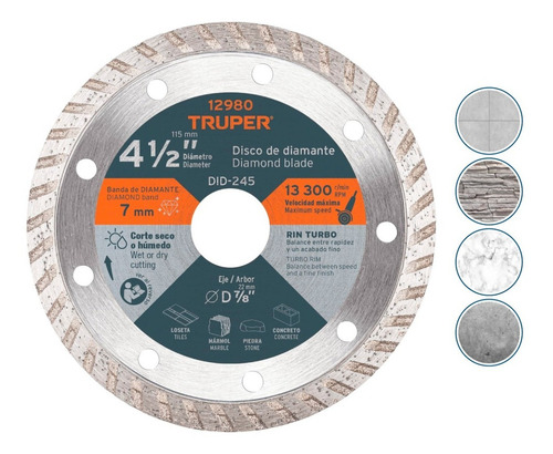 Disco De Diamante, Rin Turbo, 4-1/2', Truper Did-245