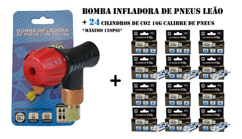 Bombas Infladoras Leão Co2 Pneus Bicicleta Bike Válvulas Cor Preto