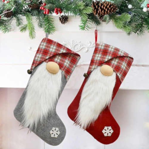 Pacote De 2 Meias De Pelúcia De Gnomo De Natal Para Lareira