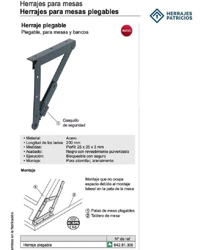 Set Herraje Soporte Angular Para Plegables Hafele 642.81.300