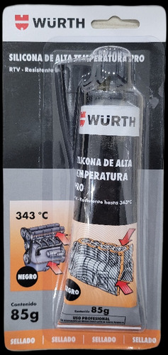 Silicona Alta Temperatura Pro Negra 343° 85g Wurth