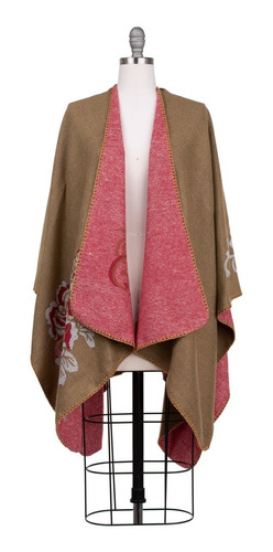 Imagen 3 de 10 de Poncho, Capa, Chal, Mañanita Tejido Floral Bicolor, Suave.