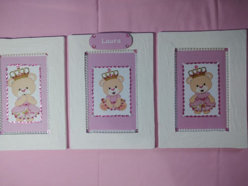 Quadros Ursinhas Decoracaopara Quarto De Bebe Artesanal-trio