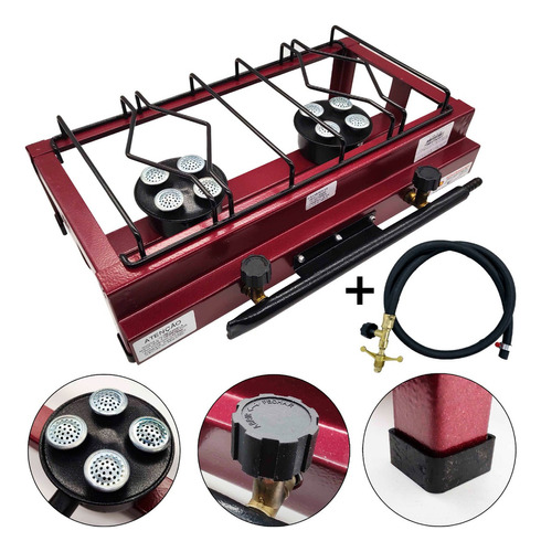 Fogão 2 Bocas Alta Pressão Portátil + Mangueira E Regulador A Gás