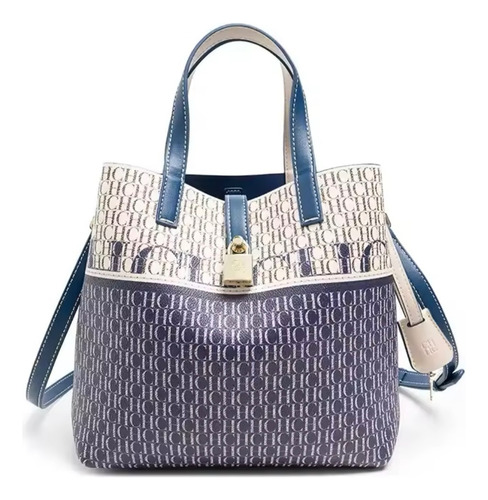Bolso Ch, Blanco Con Azul Estampado, Nuevo Blanco Con Azul Estampado Níquel Azul