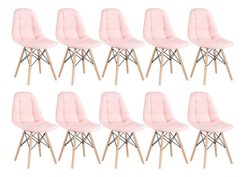 10 Cadeiras Estofada Botão Eames Botonê Capitonê Cores Assento Rosa