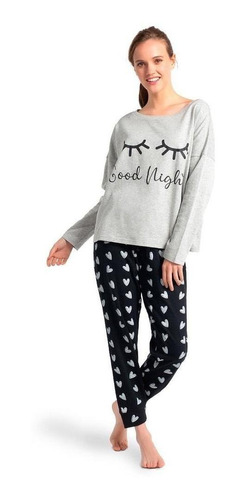Pijama Algodón Negro Y Gris Talla L Art.30754