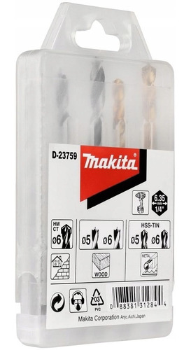 Set 5 Brocas Toma Hex(metal-madera-concreto) Makita  