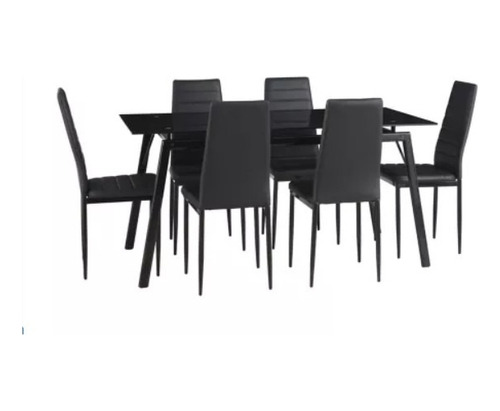 Juego De Comedor 1 Mesa De Cristal Negro Y 6 Sillas 