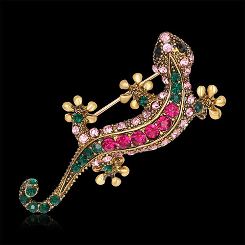 Rhinestone Gecko Animal Pattern Pins Colorful Crystal Collar