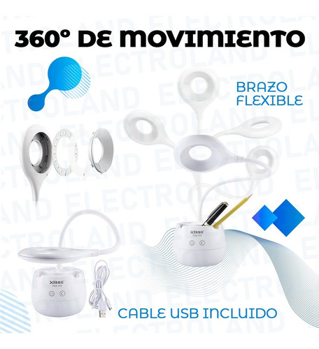 Velador Led Touch Lampara Mesa Carga Usb Inalambrica Color De La Estructura Blanco