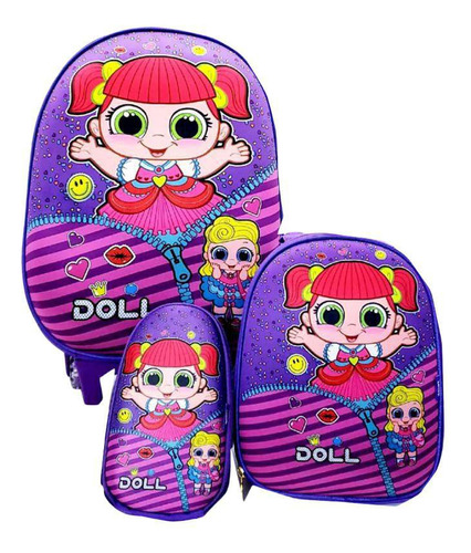 Kit Mochila Escolar Com Rodinha Doll Surprise Eva