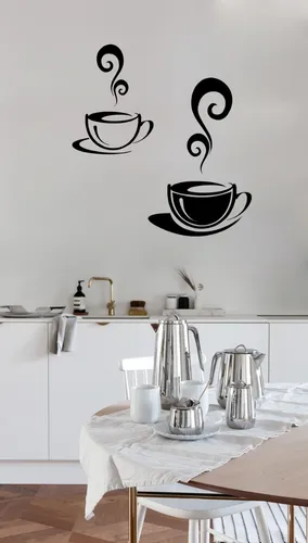 Vinilos Decorativos Vinil Pared Silueta Tazas Café Humeante Color Negro