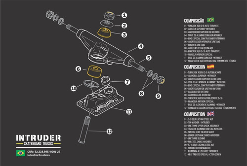 Imagem 7 de 8 de Truck Skate Intruder 139mm Mid Preto + Brinde: 8 Paraf Base