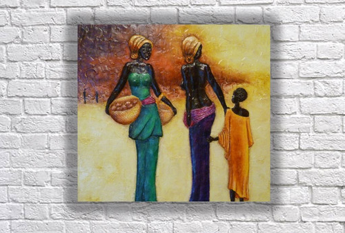 Cuadro 30x30cm Arte Africano Mujeres Pintura Arte M1