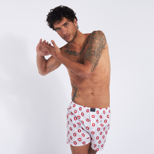 Bóxer Hombre Kevingston Estampado Blanco Besos Rojos