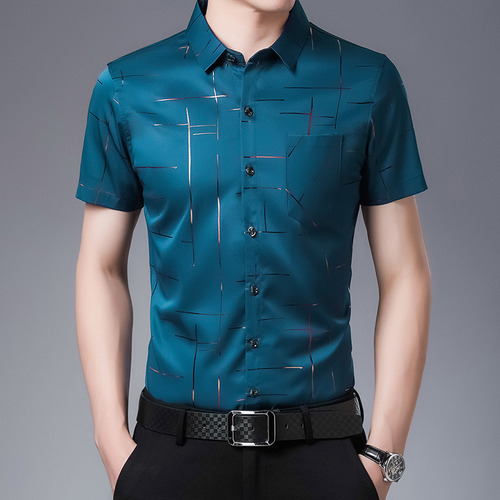 Camisa Casual De Seda De Manga Corta De Verano Para Hombre