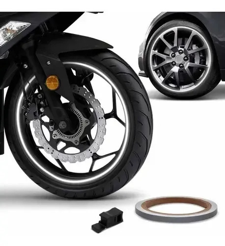 Fita Friso Refletiva Roda Moto Prata 6,4m Alcom com Aplicador