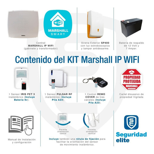 Kit Alarma Inalámbrica Marshall 3 Ip Wifi Aplicación Celular Marshall Smart Domiciliaria Hogar Casa Comercio