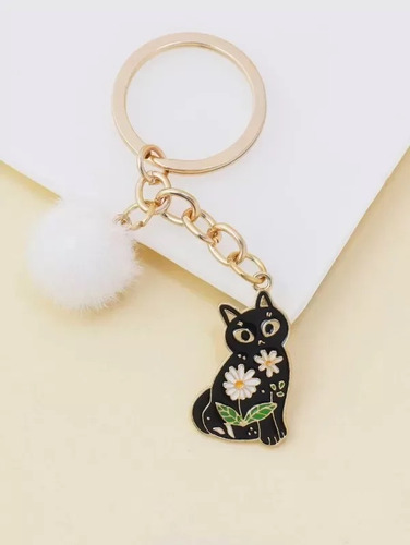 Llavero Con Diseño De Gato. Elegí A Tu Michi. Color Pompón Blanco