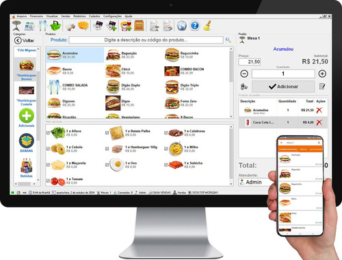 Software Touch Screen, Delivery, Food Truck, Hamburgueria.