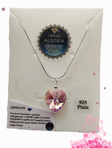 Colgante Corazón Cristal Austria Rosado Tornasol 14mm, Plata