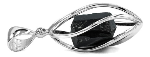 Dije En Espiral Con Cristal De Turmalina Negra En Plata