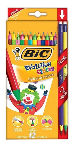 Pinturas Colores Bic Evolution Circus C/12 Col + 2 Lapiz