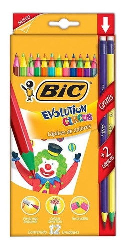 Pinturas Colores Bic Evolution Circus C/12 Col + 2 Lapiz 