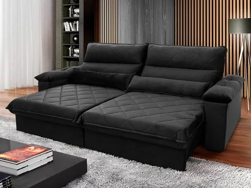 comprar Sofá Retrátil\u002Freclinável Grécia 2,50m Velut Preto C\u002F Molas