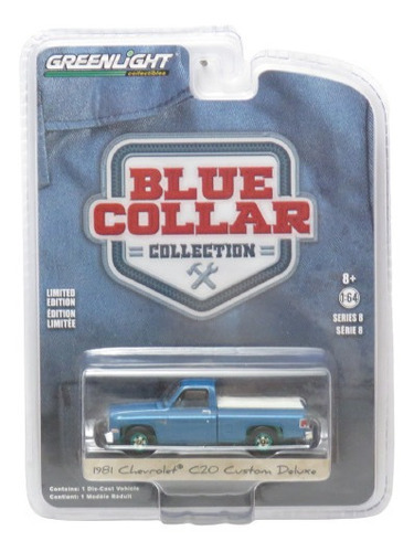 1981 Chevrolet C20 Green Machine Blue Collar 1/64 Greenlight