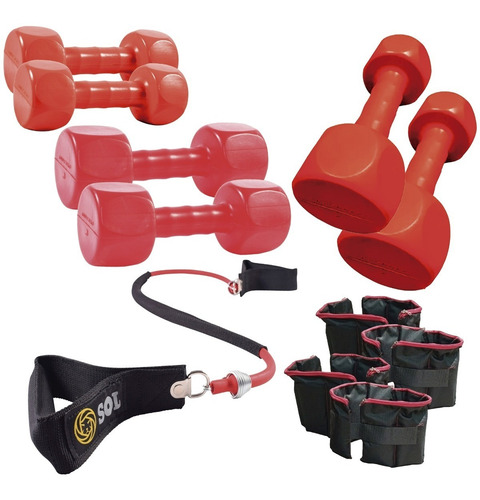 Kit Sport Maniac Set Pesas Rojas + Banda + Tobilleras 4kg