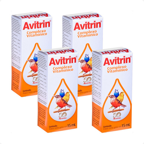 4 Avitrin Complexo Vitamínico Coveli Para Pássaros - 15ml