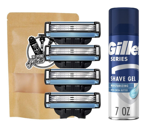 Combo 4 Cartuchos Gillette Mach3 Gel Afeitar Series 198g