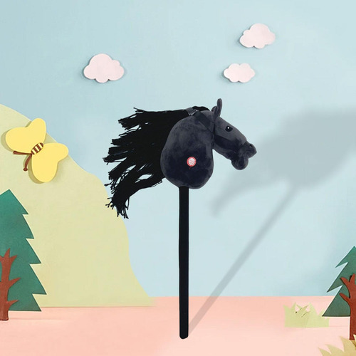 Bastón De Peluche Para Montar , Cabeza Cosida A Mano, Negro